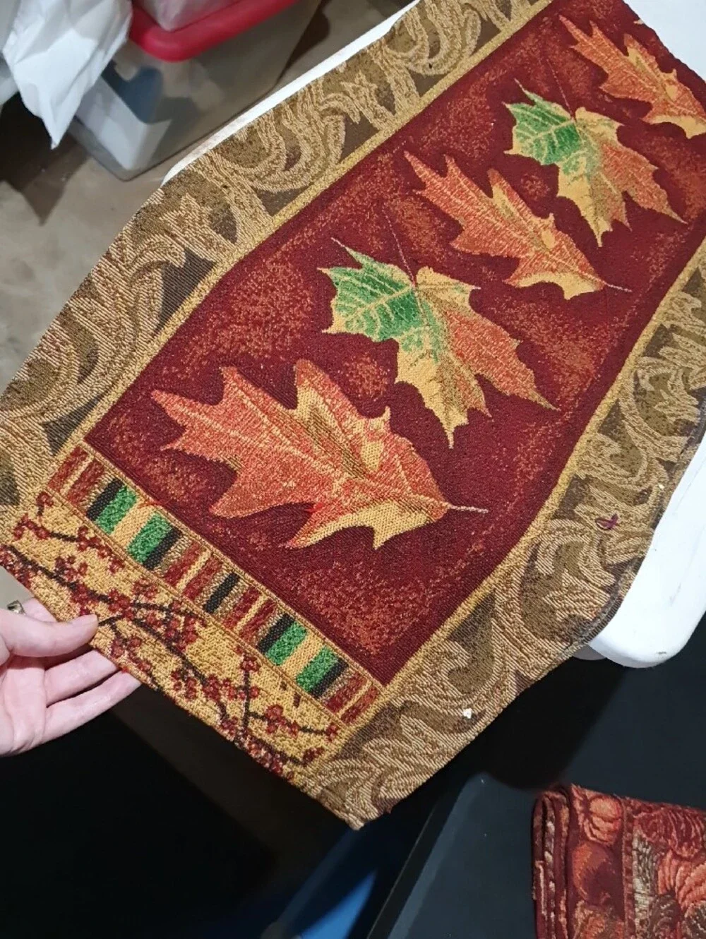 Autumn Leaf Holiday Table Runners, Napkin Rings & Accessories - Red, Gold, Green